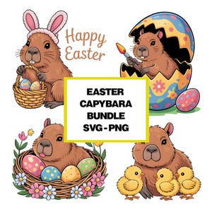 Easter Capybara SVG Bundle: Kawaii Animal Clipart (Digital Download)