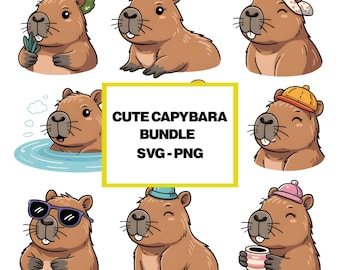 かわいいカピバラのSVGバンドル、面白い動物愛好家PNG、かわいいカピバラのクリップアート、カピバラのデジタルステッカーとデザイン、クリカットのイラスト、ギフト