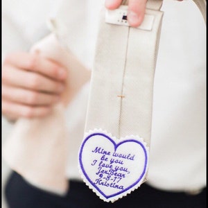 Embroidered wedding day tie label personalized custom monogramed for him suit tuxedo image 1