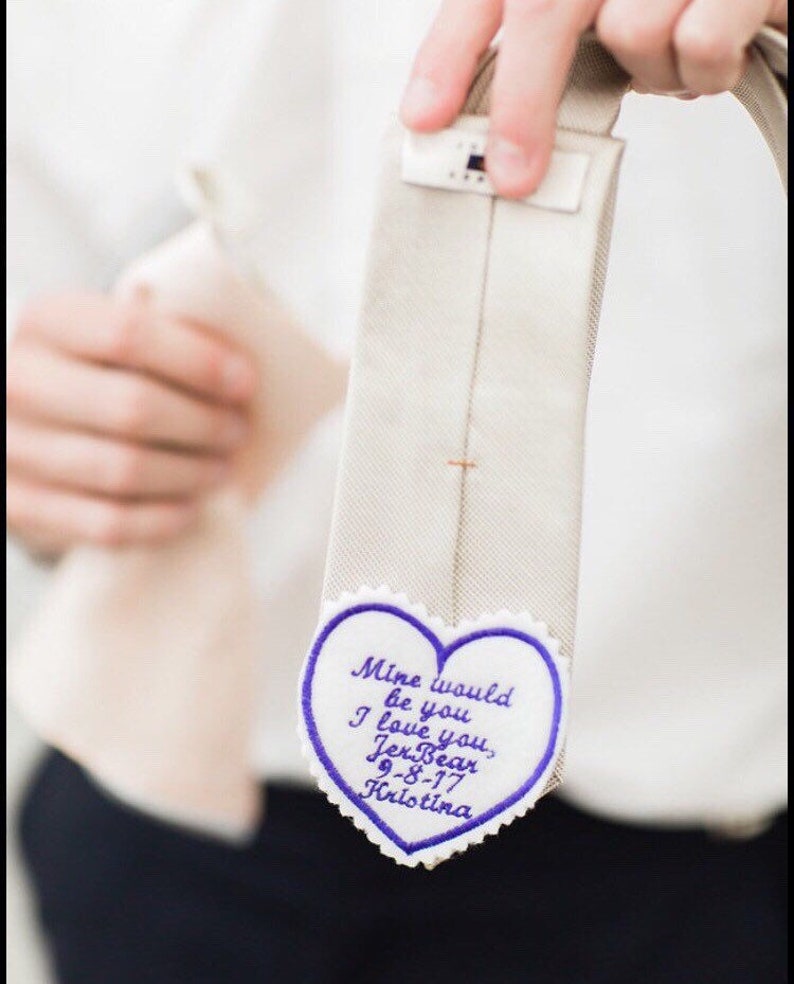 Embroidered wedding day tie label personalized custom monogramed for him suit tuxedo image 1