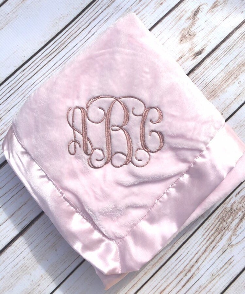Satin edge Personalized embroidered Baby blanket GREAT BABY GIFT Embroidery image 3