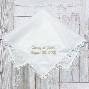 Lace Handkerchief Lace Hankie Custom Handkerchief Embroidered Handkerchief Bridal Handkerchief Personalized Wedding Handkerchief image 6