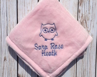 Custom Baby Blanket owl bird - Embroidered Baby Blanket - Personalized Baby Blanket - Baby Animal Blanket - Receiving Blanket -