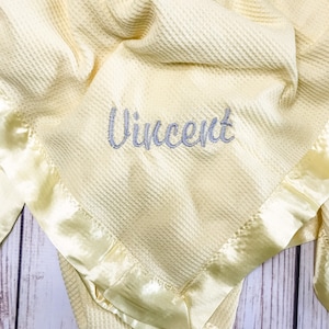Satin edge Waffle Blanket Personalized embroidered GREAT BABY GIFT Embroidery