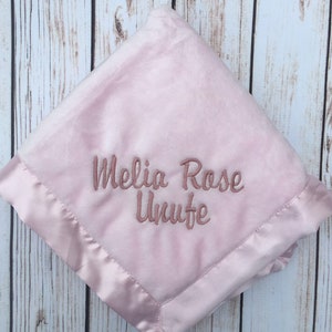 Satin edge Personalized embroidered Baby blanket GREAT BABY GIFT Embroidery image 1