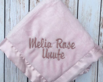 Satin edge Personalized embroidered Baby blanket GREAT BABY GIFT Embroidery