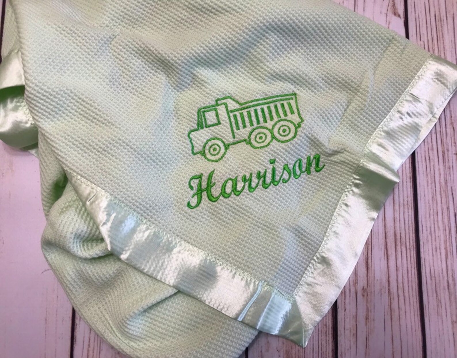 Satin Edge Waffle Blanket Personalized Embroidered GREAT BABY Etsy