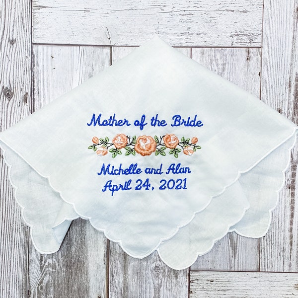 Mother of the Bride Groom Personalized Handkerchief Lace edge custom embroidered hankie wedding gift Lace