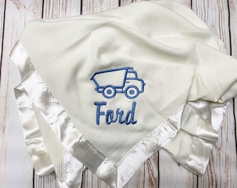 Satin edge Waffle Blanket Personalized embroidered GREAT BABY GIFT Embroidery