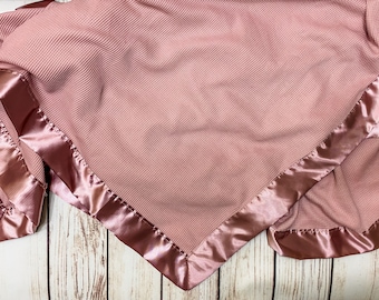Satin Edge Waffle Baby Blanket: Blank no Embroidery Lightweight Cotton Blend (36x50in)