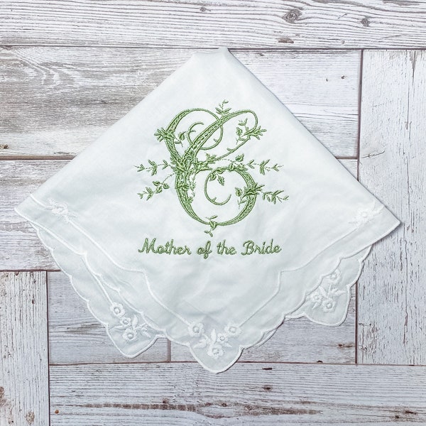 Mother of the Bride Groom Personalized Handkerchief Lace edge custom embroidered hankie wedding gift Lace