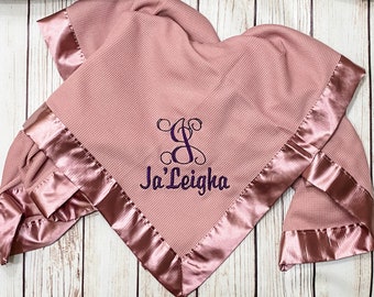 Satin edge Waffle Blanket Personalized embroidered GREAT BABY GIFT Embroidery