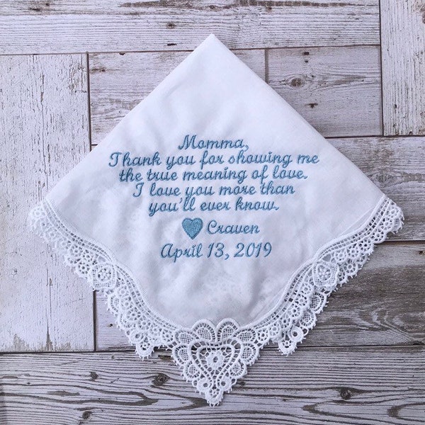 Lace Handkerchief - Lace Hankie - Custom Handkerchief - Embroidered Handkerchief - Bridal Handkerchief - Personalized Wedding Handkerchief