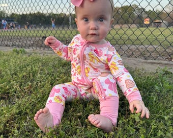 Bamboo Baby Pajamas: Softball Print, Fold Over Cuffs