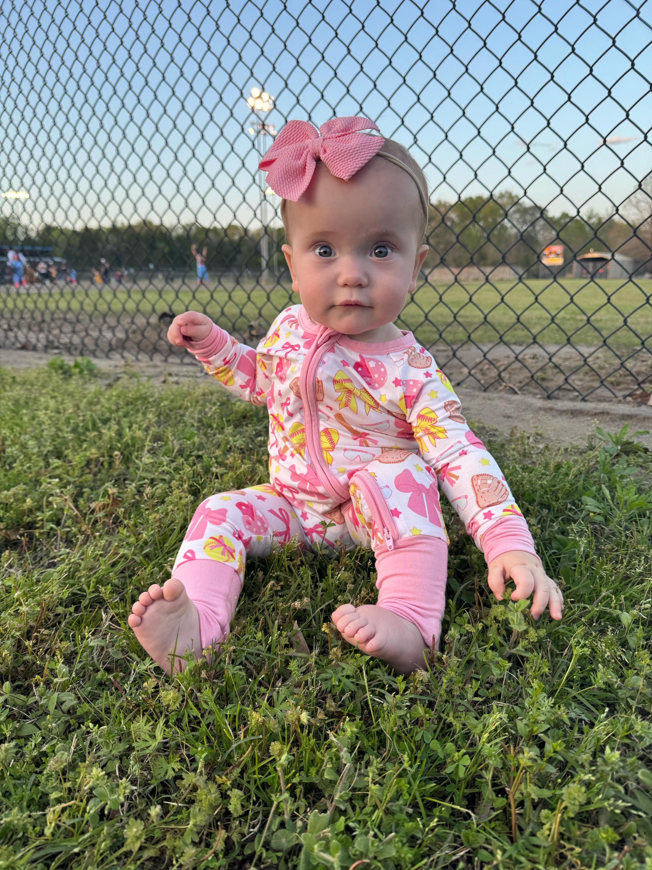 Bamboo Baby Pajamas: Softball Print, Fold Over Cuffs