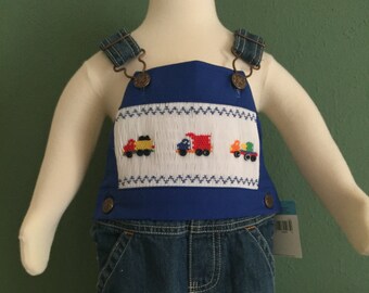 Boys HAND SMOCKED Button-on Bib for Overalls