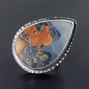 Maligano Jasper Ring size 8 thru 8 3/4 sterling silver michele grady statement square chunky cocktail large big gemstone black white orange image 1