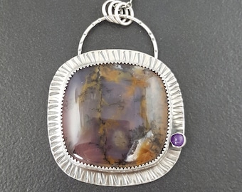 Amethyst Sage Necklace sterling silver michele grady statement large pendant jewelry purple stone brown square