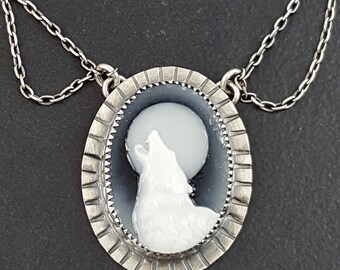 Wolf Cameo Necklace michele grady sterling silver jewelry pendant howling werewolf halloween witchy vampire unisex