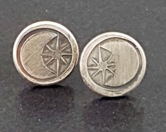 Moon and Star Studs sterling silver michele grady jewelry small round circle stud earrings witchy boho Halloween