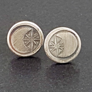 Moon and Star Studs sterling silver michele grady jewelry small round circle stud earrings witchy boho Halloween