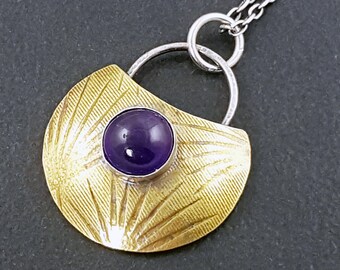 SALE*** Mixed Metal Amethyst Charm Necklace sterling silver brass michele grady mixed metals shield necklace silver gold small pendant