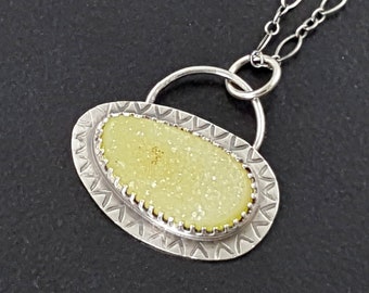 Yellow Druzy Necklace sterling silver michele grady buttery lemon yellow stone jewelry charm layering sparkle sparkly