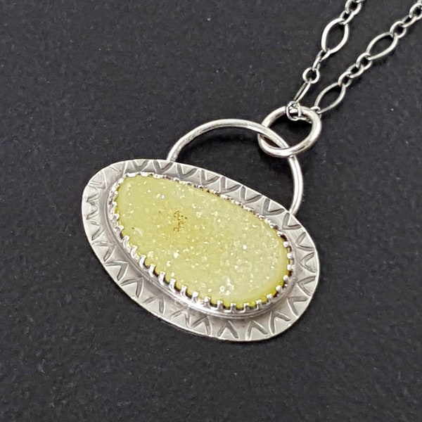 Gele Druzy Ketting sterling zilver michele grady boterachtige citroen gele steen sieraden charme gelaagd schitteren sprankelend