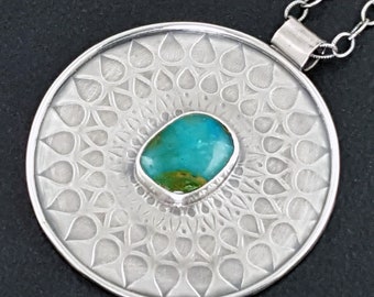 Peruvian Opal Mandala Necklace sterling silver michele grady jewelry boho bohemian pendant blue stone festival tribal ethnic jewelry