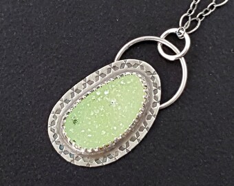 Sea Foam Green Druzy Necklace sterling silver michele grady jewelry drusy charm pendant small natural surface sparkle