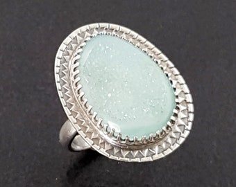 Blue Druzy Ring size 7 sterling silver michele grady drusy jewelry sky pale baby blue stone sparkle statement sparkly holiday