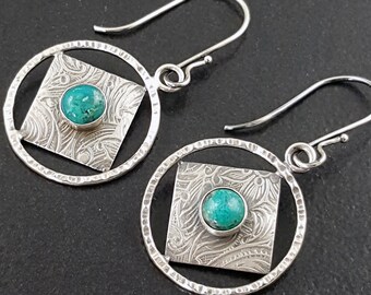 Chrysocolla Earrings sterling silver michele grady jewelry dangle turquoise blue stone hoops hoop circles