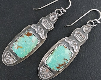 Turquoise Earrings sterling silver michele grady turquoise jewelry dangle drop stamped earrings old stock turquoise boho southwestern