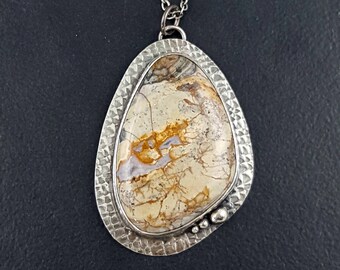 Lake Jasper Necklace sterling silver michele grady statement map jewelry pendant handmade blue brown cream color