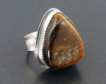 Tiger Eye Ring size 7.5 sterling silver michele grady statement cocktail chunky large big brown stone