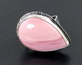 Pink Opal Ring size 6 1/2 thru 7 sterling silver michele grady square band statement cocktail large big chunky gemstone jewelry pink stone