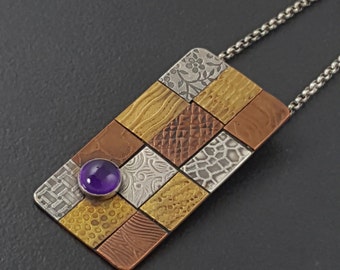 Amethyst Patchwork Necklace sterling silver michele grady mixed metal pendant jewelry mixed metals copper brass purple stone