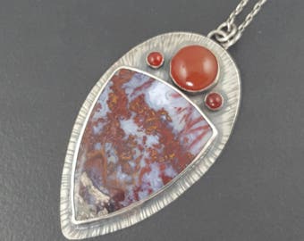 Red White and Blue Jasper Necklace sterling silver carnelian michele grady multi stone statement jewelry large pendant handmade