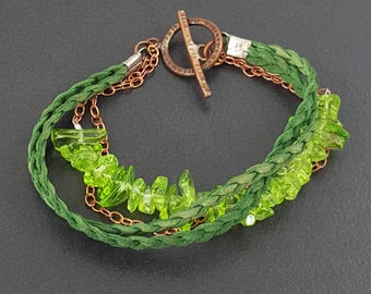 Peridot Copper and Green Leather 5 Strand Wrap Bracelet michele grady multi strand boho bohemian