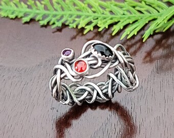 Black Onyx Grapevine Ring Size 8.5 sterling silver garnet amethyst michele grady multi stone twisted wire black purple red everyday ring