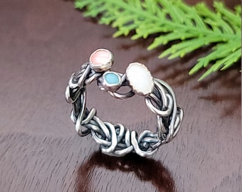 Opal Grapevine Ring Size 6 sterling silver pink mother pearl amazonite michele grady multi stone twisted wire white pink blue everyday ring
