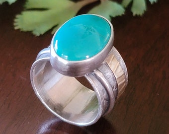 Turquoise Wide Band Ring Size 8.5 sterling silver brass michele grady mixed metal mixed metals blue stone statement cocktail chunky