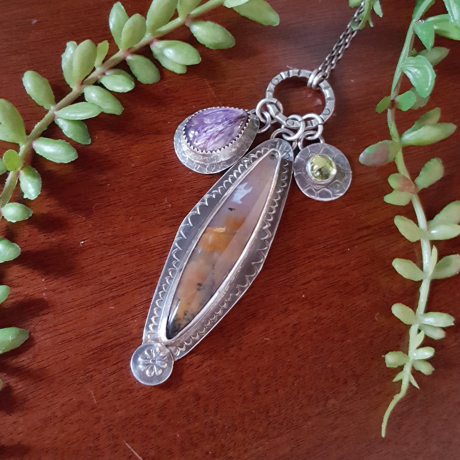 Amethyst Sage Charm Necklace sterling silver amethyst Etsy