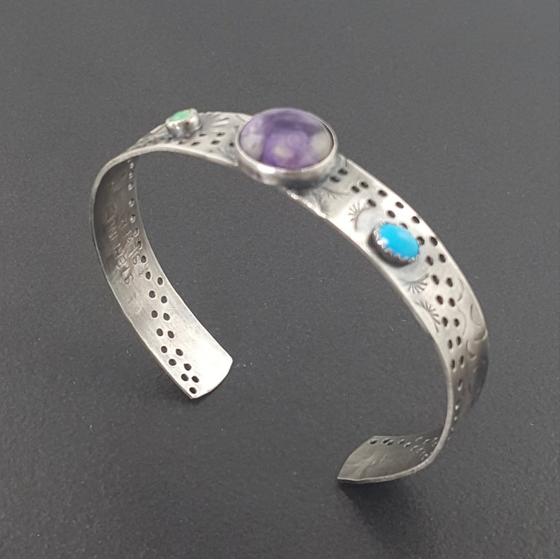 Charoite Turquoise Chrysoprase Cuff cuff bracelet stamped michele grady adjustable stacker,purple stone stacking cuff sterling silver