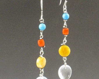 SALE*** Shoulder Duster Earrings, sterling silver, michele grady, long dangle earrings, turquoise, carnelian amber quartz statement earrings