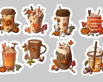 Fall Coffee Stickers 2 inch, Set 1