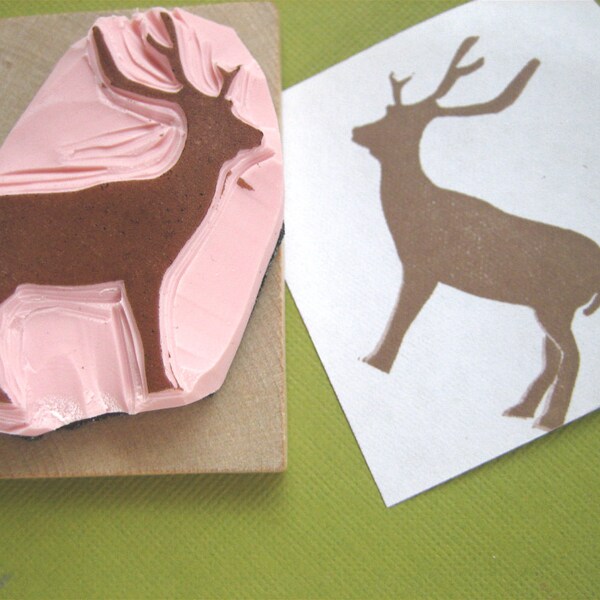 Deer Rubber Stamp Hand Carved, Deer Stamp Woodland Stamp