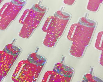 24 Pink and Magenta Glitter Stanley Tumbler Cup Planner Stickers for Valentine or Galentines