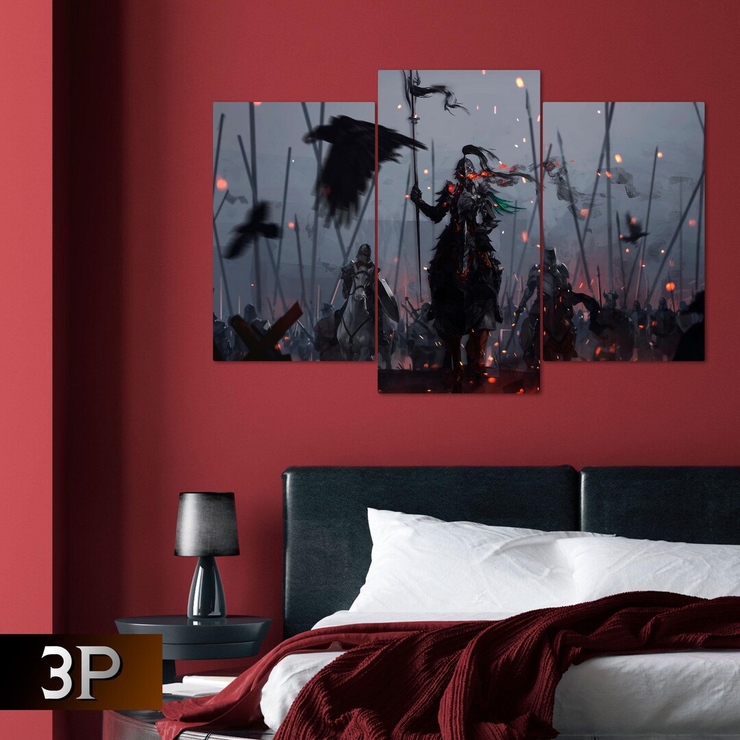 Knight Warrior on Horse, Fantasy Wall Decor, Battle Ground Canvas ...