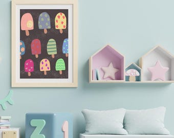 Colorful Ice Cream Printable - ice cream, ice cream wall art, poster ice cream, decor for child's, baby's bedroom, colorful, sweet ice cream